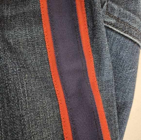 Veronica Beard Carolyn 10" Baby Boot Jeans Navy/Red Leg Stripe Released Hem - 25 - Picture 12 of 15